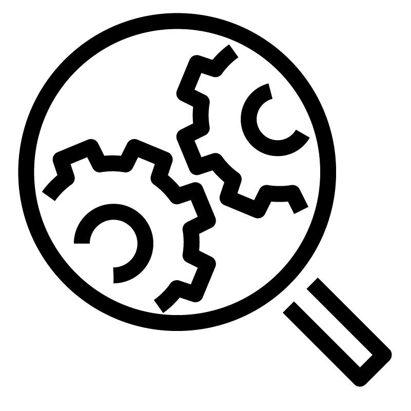 Sinara magnifying glass gear icon